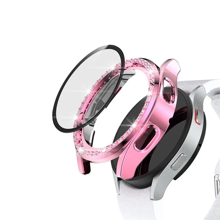 Étui pour montre PC avec film de protection d'écran en verre trempé pour Samsung Galaxy Watch4 40mm - Rose