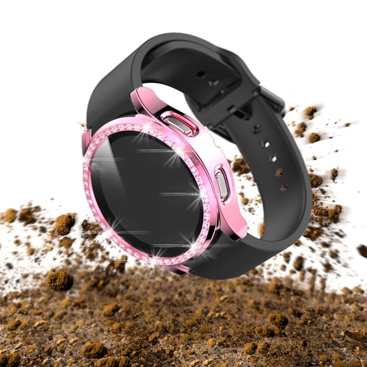 Étui pour montre PC avec film de protection d'écran en verre trempé pour Samsung Galaxy Watch4 40mm - Rose