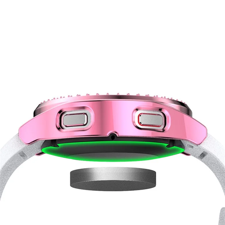Étui de protection en PC décoré de strass 2 en 1 avec film de protection d'écran en verre trempé pour Samsung Galaxy Watch4 44mm - Rose