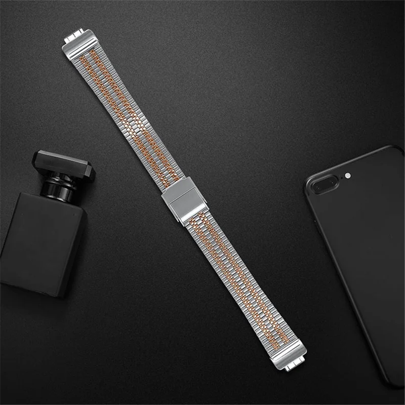 5 Beads Stainless Steel Wrist Strap with Double Buckle Smart Watch Band for Fitbit Inspire 1/2/Inspire HR - Rose Gold Splicing