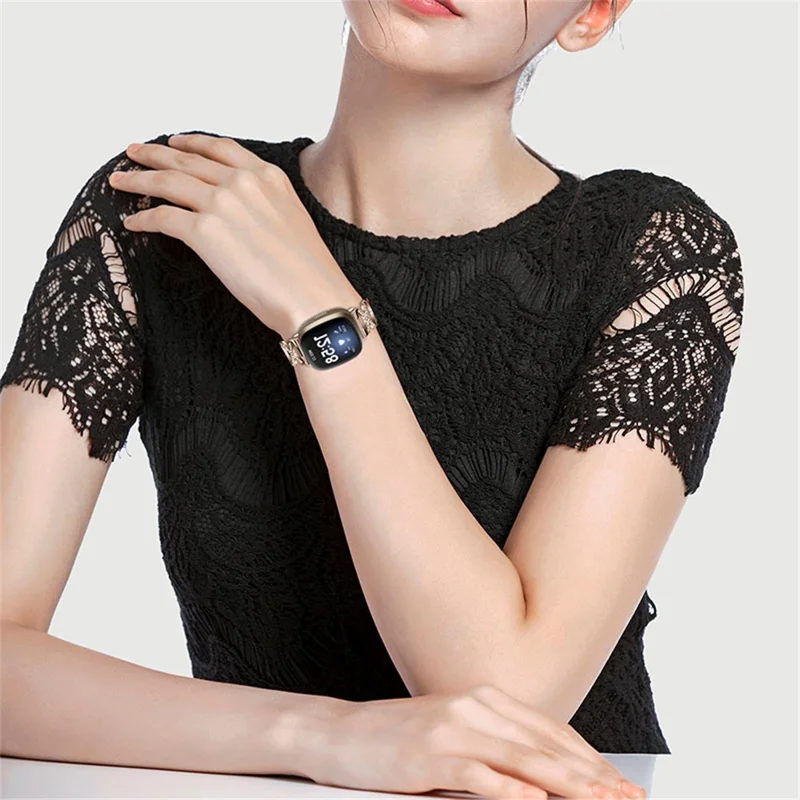 Bling Rhinestone X Design Women Stainless Steel Smart Watch Band for Fitbit Versa 3/Fitbit Sense - Gold