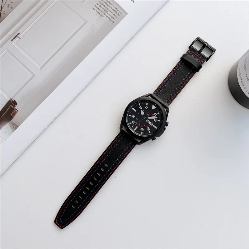 20mm Genuine Leather Smart Watch Replacement Strap for Samsung Galaxy Watch 4 / 4 Classic / Amazfit GTS 3 - Black