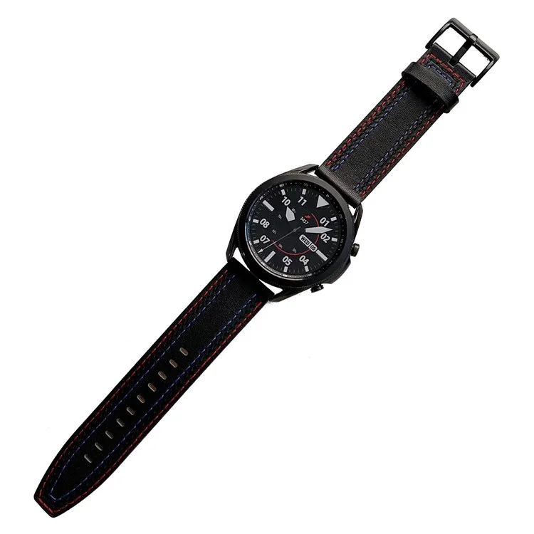 Bracelet de montre en cuir véritable de 22 mm pour le remplacement de la décoration de la couture pour Samsung Galaxy Watch3 45 mm/Suunto 9 Peak - Noir