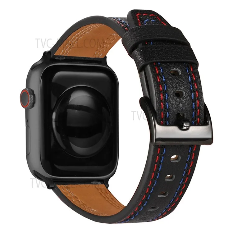 Stilvoller echter Leder Smart Watch Ersatzriemen für Apple Watch Serie 10 42 mm / 9 8 7 41 mm / 6 5 4 SE SE (2022) SE (2023) 40 mm / 3 2 1 38 mm - Schwarz