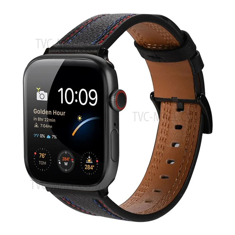 Stilvoller echter Leder Smart Watch Ersatzriemen für Apple Watch Serie 10 42 mm / 9 8 7 41 mm / 6 5 4 SE SE (2022) SE (2023) 40 mm / 3 2 1 38 mm - Schwarz