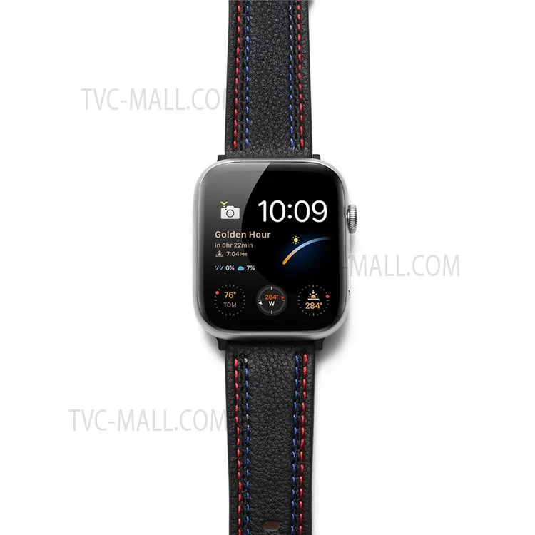 Stilvoller echter Leder Smart Watch Ersatzriemen für Apple Watch Serie 10 42 mm / 9 8 7 41 mm / 6 5 4 SE SE (2022) SE (2023) 40 mm / 3 2 1 38 mm - Schwarz