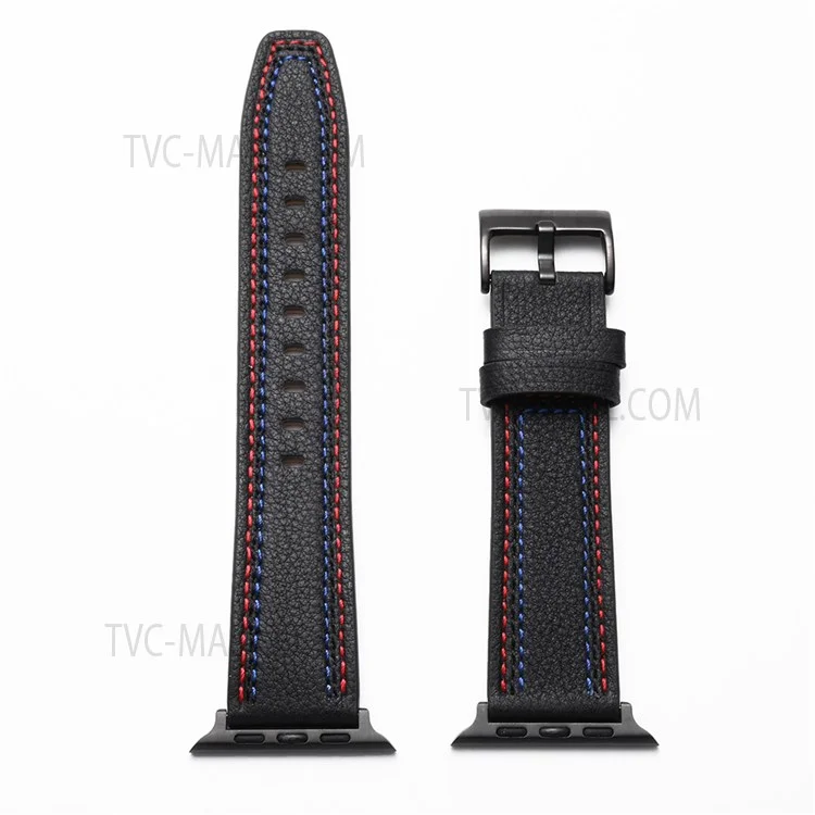 Stilvoller echter Leder Smart Watch Ersatzriemen für Apple Watch Serie 10 42 mm / 9 8 7 41 mm / 6 5 4 SE SE (2022) SE (2023) 40 mm / 3 2 1 38 mm - Schwarz