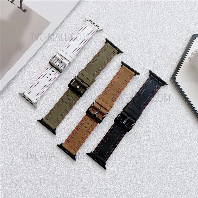 Stilvoller echter Leder Smart Watch Ersatzriemen für Apple Watch Serie 10 42 mm / 9 8 7 41 mm / 6 5 4 SE SE (2022) SE (2023) 40 mm / 3 2 1 38 mm - Schwarz
