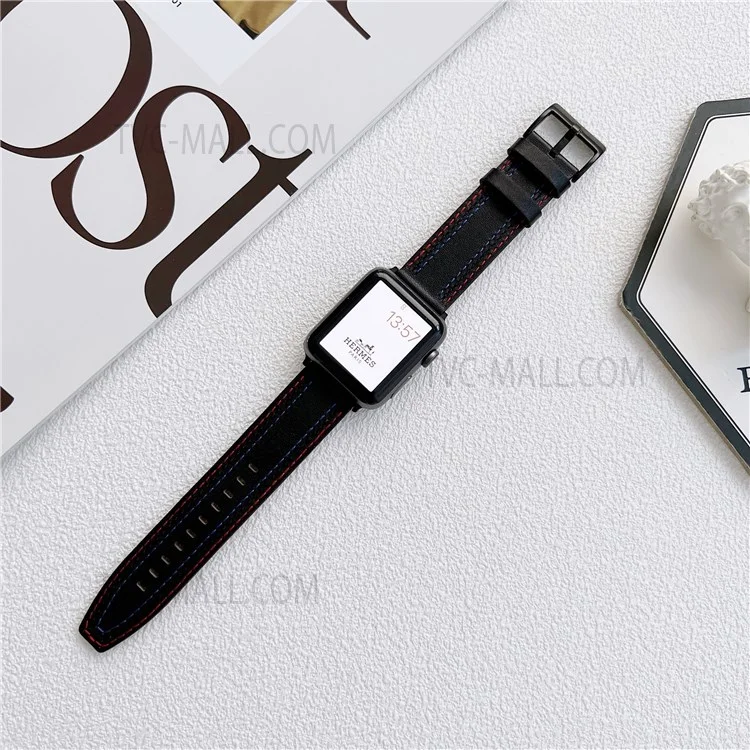 Stilvoller echter Leder Smart Watch Ersatzriemen für Apple Watch Serie 10 42 mm / 9 8 7 41 mm / 6 5 4 SE SE (2022) SE (2023) 40 mm / 3 2 1 38 mm - Schwarz