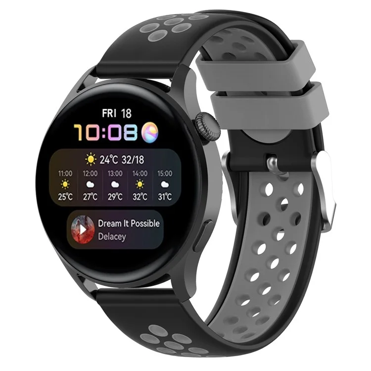 22mm Breathable Dual Color Silicone Watch Strap Wristband with Multiple Holes Design for Huawei Watch GT3 46mm/Samsung Gear S3 Frontier/Classic - Black/Grey