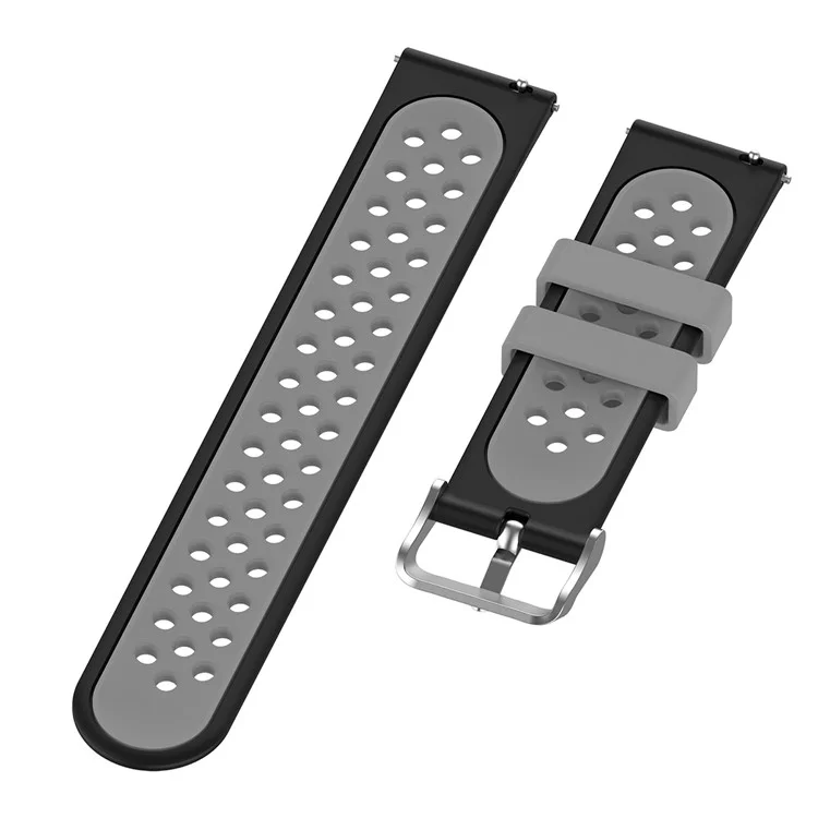 22mm Breathable Dual Color Silicone Watch Strap Wristband with Multiple Holes Design for Huawei Watch GT3 46mm/Samsung Gear S3 Frontier/Classic - Black/Grey