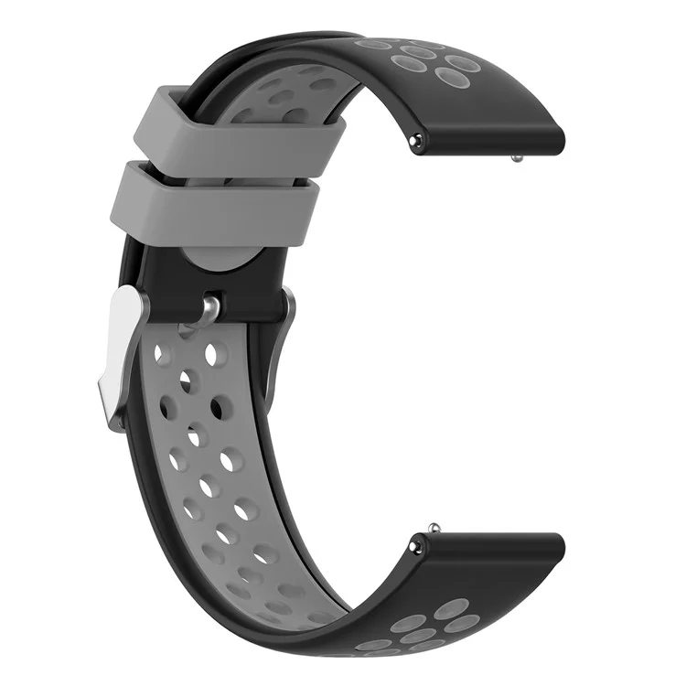 22mm Breathable Dual Color Silicone Watch Strap Wristband with Multiple Holes Design for Huawei Watch GT3 46mm/Samsung Gear S3 Frontier/Classic - Black/Grey