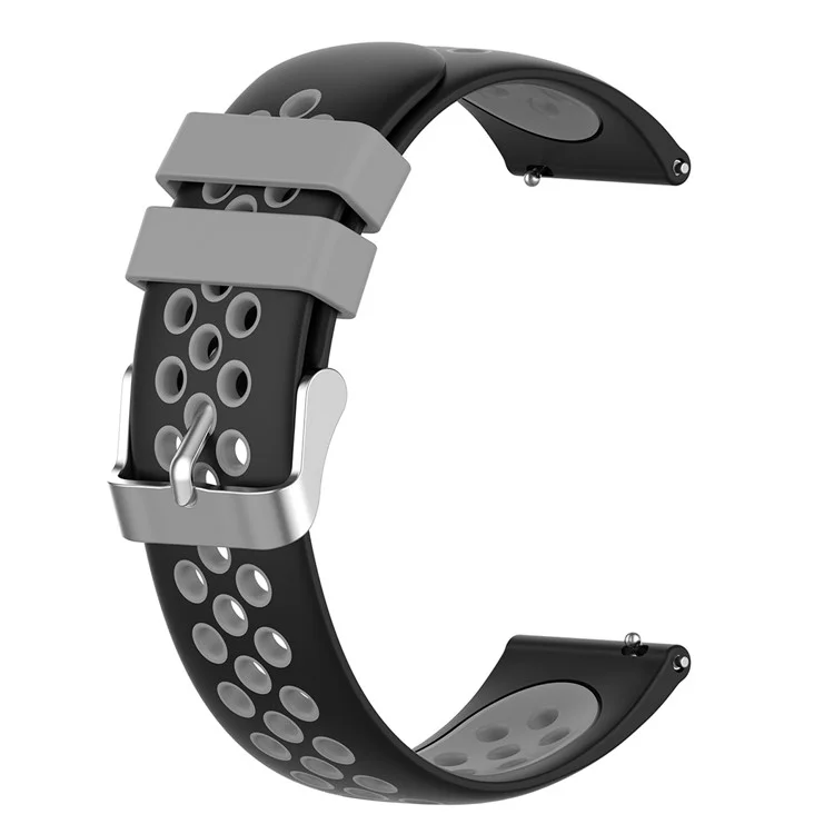 22mm Breathable Dual Color Silicone Watch Strap Wristband with Multiple Holes Design for Huawei Watch GT3 46mm/Samsung Gear S3 Frontier/Classic - Black/Grey