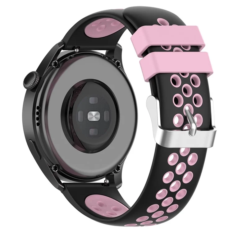 Bracelet de montre silicone à double couleur avec trous multiples, respirant, pour Huawei Watch GT3 42mm/Samsung Galaxy Watch 42mm - Noir/Rose