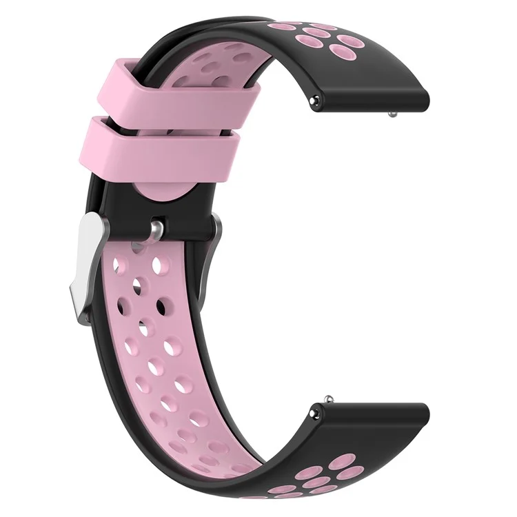 Bracelet de montre silicone à double couleur avec trous multiples, respirant, pour Huawei Watch GT3 42mm/Samsung Galaxy Watch 42mm - Noir/Rose