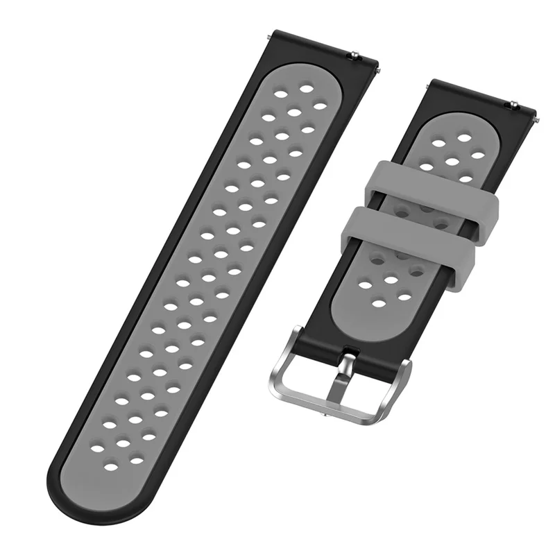 20mm Multiple Holes Breathable Dual Color Silicone Watch Strap Wristband for Huawei Watch GT3 42mm/Samsung Galaxy Watch 42mm - Black/Grey
