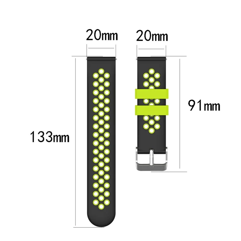 20mm Multiple Holes Breathable Dual Color Silicone Watch Strap Wristband for Huawei Watch GT3 42mm/Samsung Galaxy Watch 42mm - Black/Grey
