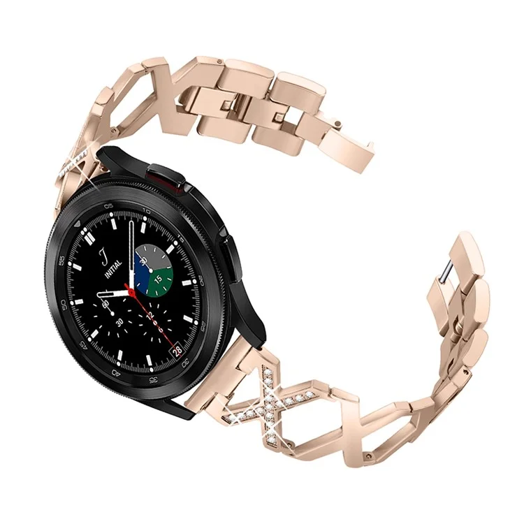 22mm Stainless Steel X Design Bracelet Style Watch Band Rhinestone Wrist Strap for Samsung Galaxy Watch3 45mm/Galaxy Watch 46mm - Gold