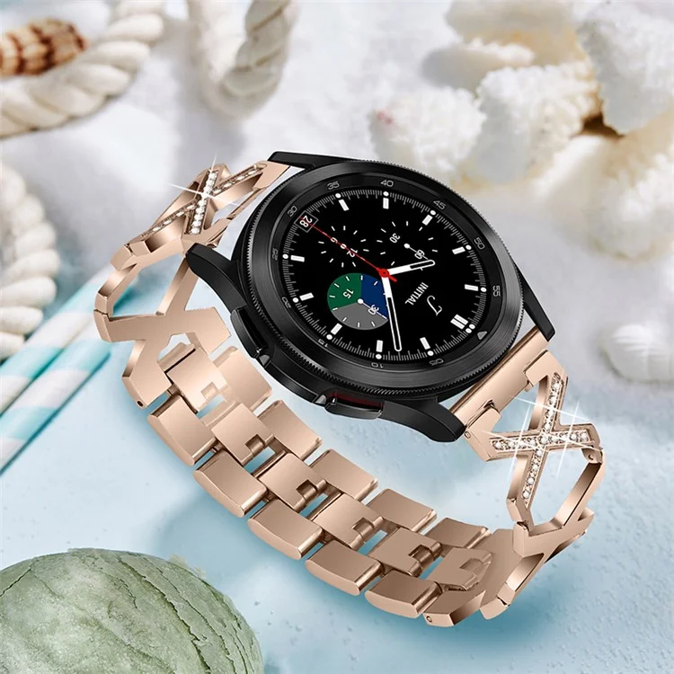 22mm Stainless Steel X Design Bracelet Style Watch Band Rhinestone Wrist Strap for Samsung Galaxy Watch3 45mm/Galaxy Watch 46mm - Gold