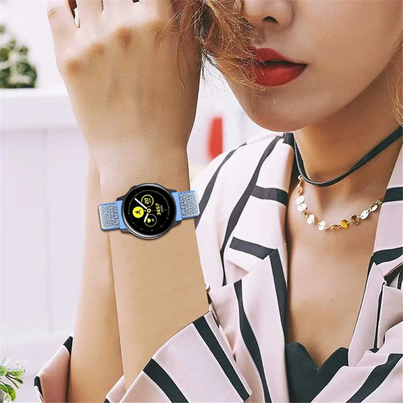 20mm Braided Nylon Smart Watch Band Wrist Strap for Samsung Galaxy Watch3 41mm/Gear S2 Classic - Lake Blue
