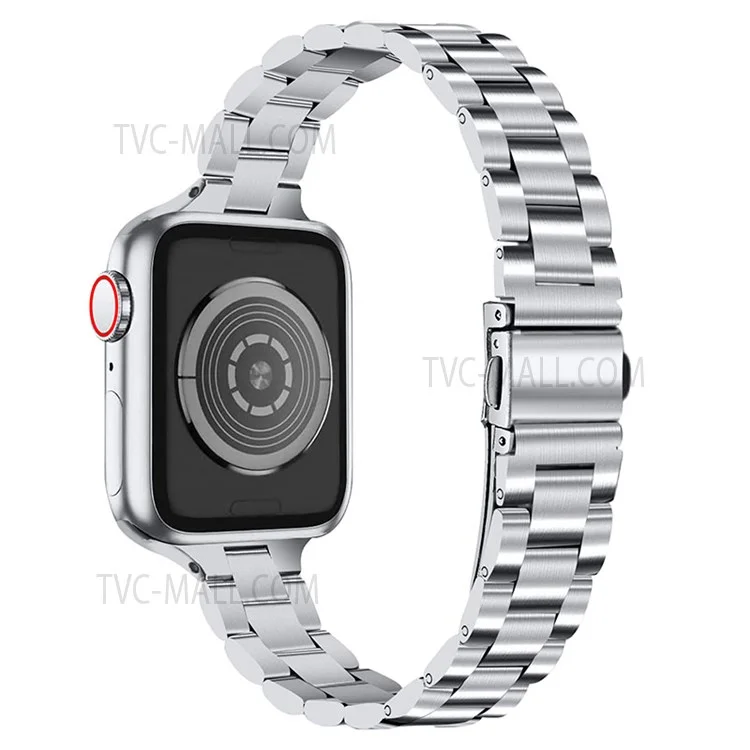 Smartwatch-Armband aus Edelstahl mit 3 Perlen und Doppelfaltschließe für Apple Watch Series 10 46mm / Ultra 2 Ultra 49mm / 9 8 7 45mm / SE (2023) SE (2022) SE 6 5 4 44mm / 3 2 1 42mm - Silber