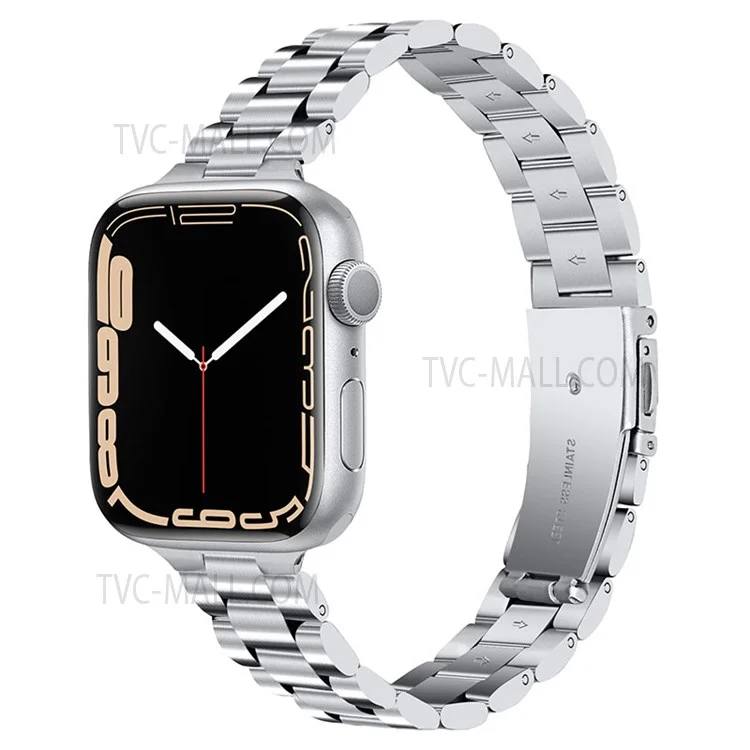 Smartwatch-Armband aus Edelstahl mit 3 Perlen und Doppelfaltschließe für Apple Watch Series 10 46mm / Ultra 2 Ultra 49mm / 9 8 7 45mm / SE (2023) SE (2022) SE 6 5 4 44mm / 3 2 1 42mm - Silber