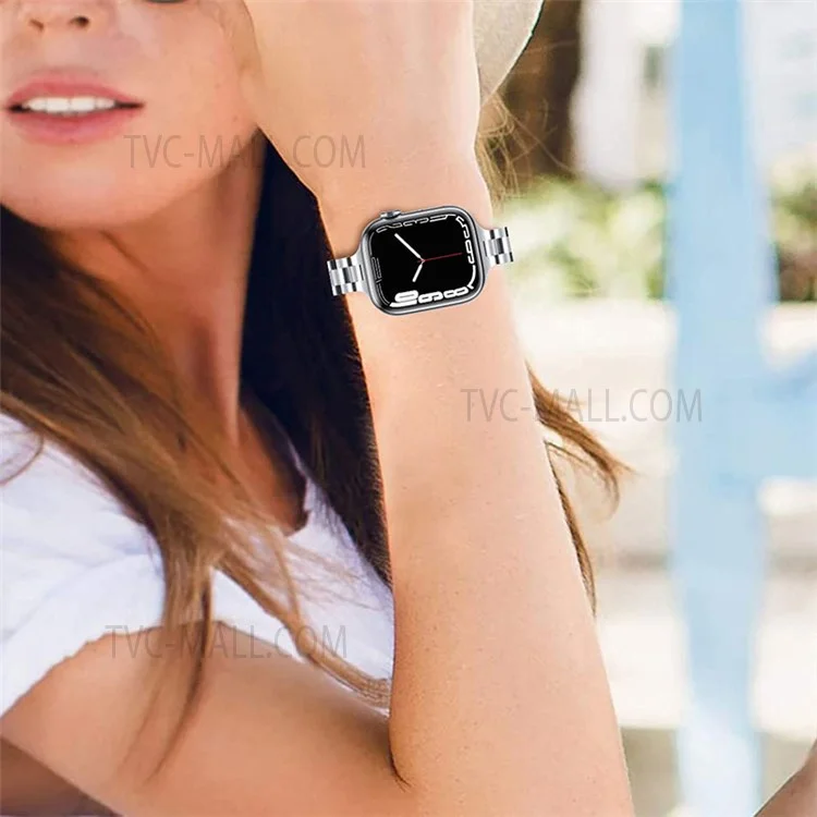 Smartwatch-Armband aus Edelstahl mit 3 Perlen und Doppelfaltschließe für Apple Watch Series 10 46mm / Ultra 2 Ultra 49mm / 9 8 7 45mm / SE (2023) SE (2022) SE 6 5 4 44mm / 3 2 1 42mm - Silber