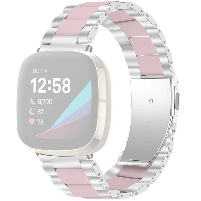 Fashion Resin + Stainless Steel Bracelet Smart Watch Wrist Band for Fitbit Versa 3/Fitbit Sense - Silver/Pink