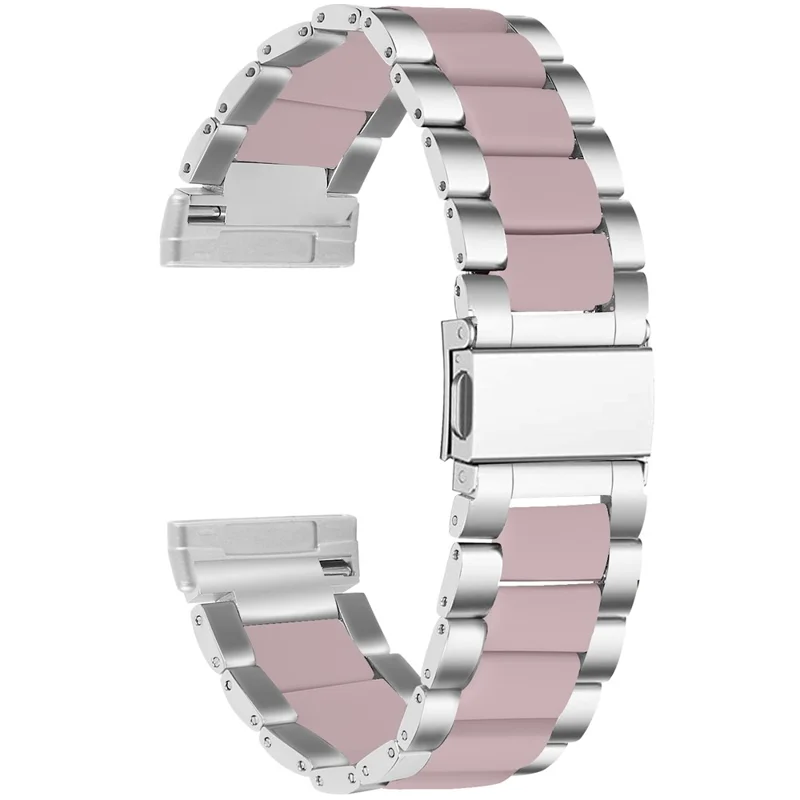 Fashion Resin + Stainless Steel Bracelet Smart Watch Wrist Band for Fitbit Versa 3/Fitbit Sense - Silver/Pink