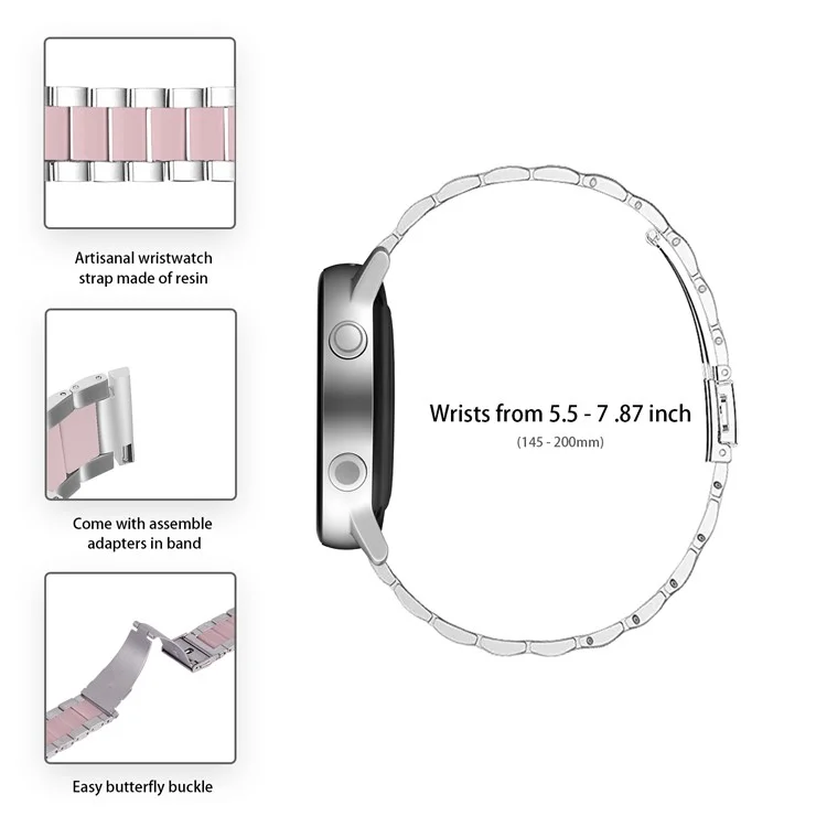 Easy Assemble Resin + Stainless Steel Wrist Bracelet Watch Band for Samsung Galaxy Watch4 Classic 42mm 46mm/Galaxy Watch Active/Galaxy Watch Active2 40mm 44mm - Silver/Pink