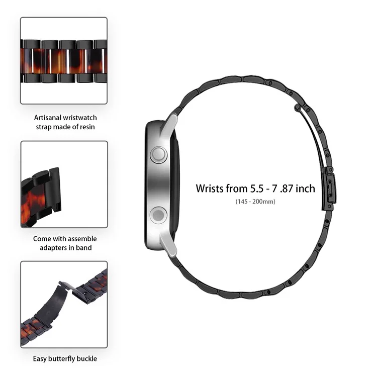 Resin + Stainless Steel Wrist Bracelet Watch Band for Samsung Galaxy Watch4 Classic 42mm 46mm/Galaxy Watch Active/Galaxy Watch Active2 40mm 44mm - Black/Hawksbill Splicing