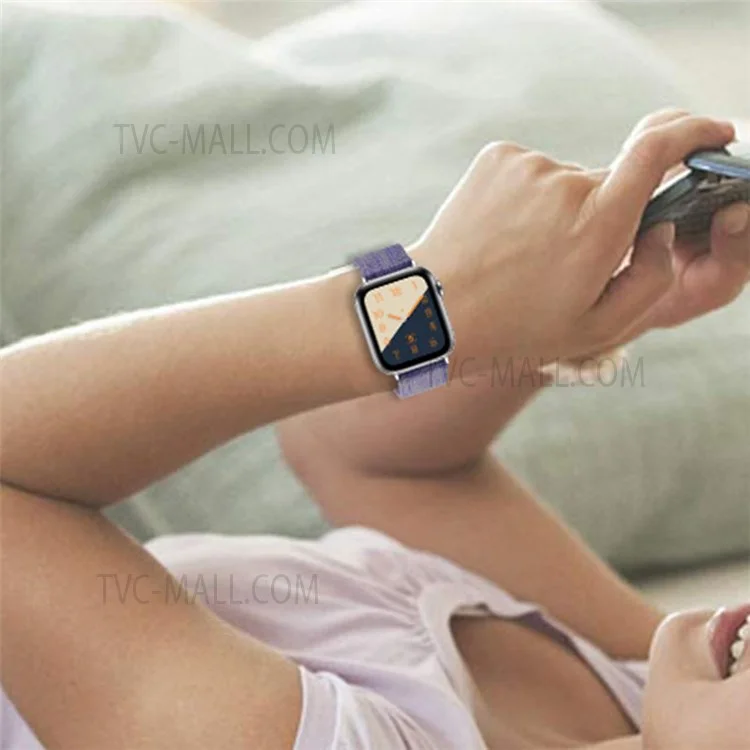 Geflochtenes Nylon Smart Watch Armband Band Ersatzriemen Für Apple Watch SE 40 Mm/serie 7 41 Mm/6/5/4 40 Mm/3/2/1 38 mm - Violett