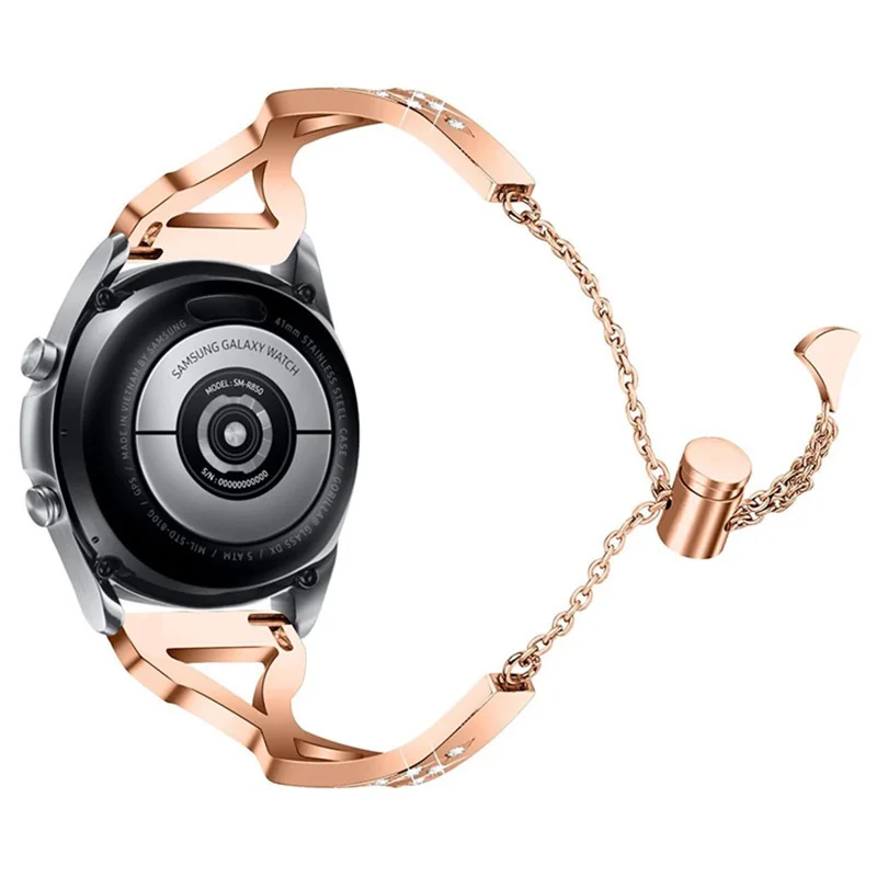 22mm Rhinestone Decor Hollow Out 304 Aço Inoxidável Relógio De Aço Ajustável Pulseira Para Samsung Galaxy Watch3 45mm / Relógio 46mm - Rosa Ouro