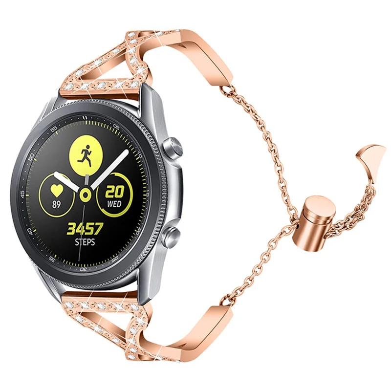 22mm Rhinestone Decor Hollow Out 304 Aço Inoxidável Relógio De Aço Ajustável Pulseira Para Samsung Galaxy Watch3 45mm / Relógio 46mm - Rosa Ouro