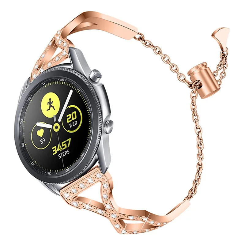 22mm Rhinestone Decor Hollow Out 304 Aço Inoxidável Relógio De Aço Ajustável Pulseira Para Samsung Galaxy Watch3 45mm / Relógio 46mm - Rosa Ouro