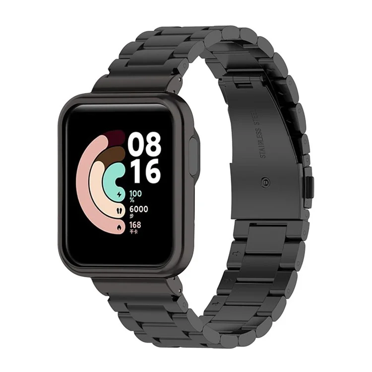 2 Em 1 3 Grânulos Strap De Relógio De Aço Inoxidável + Protetor De Caixa De Relógio Para Xiaomi Redmi Watch 2 / Redmi Horloge 2 Geração - Preto