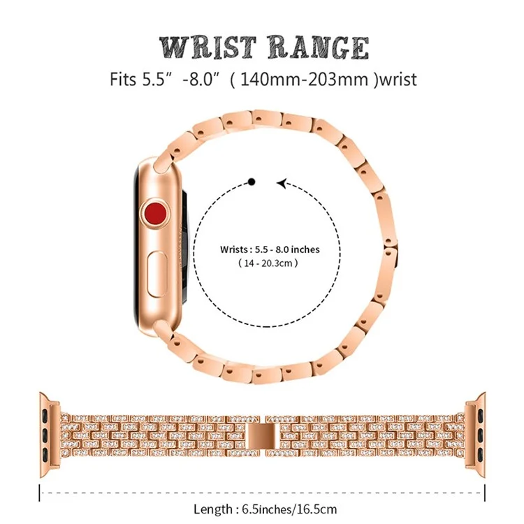 Faixa de Relógio de Metal com Cinco Contas de Strass + Capa Protetora Anti-queda para Apple Watch SE 40mm Série 6/5/4 40mm - Rose Gold