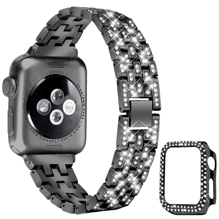 Cinque Perle Braccialetto Orologio in Metallo Rhinestone + Custodia Protettiva Anti-caduta per Apple Watch SE 40mm Serie 6/5/4 40mm - Nero