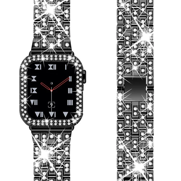 Cinque Perle Braccialetto Orologio in Metallo Rhinestone + Custodia Protettiva Anti-caduta per Apple Watch SE 40mm Serie 6/5/4 40mm - Nero