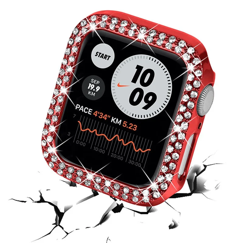 Hard PC Rhinestone Watch Case Frame Edge Cover for Apple Watch Series SE3 / SE2 / SE1 /  6 / 5 / 4 40mm - Red