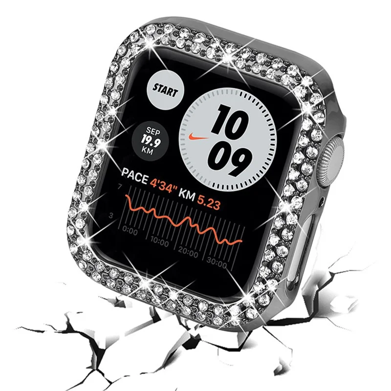 Rhinestone Decor Hard PC Anti-fall Watch Protective Cover Case for Apple Watch Series 9 / 8 / 7 41mm - Grey