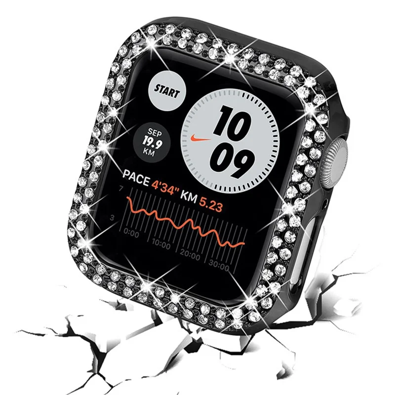 Rhinestone Decor Hard PC Anti-fall Watch Protective Cover Case for Apple Watch Series 9 / 8 / 7 41mm - Black
