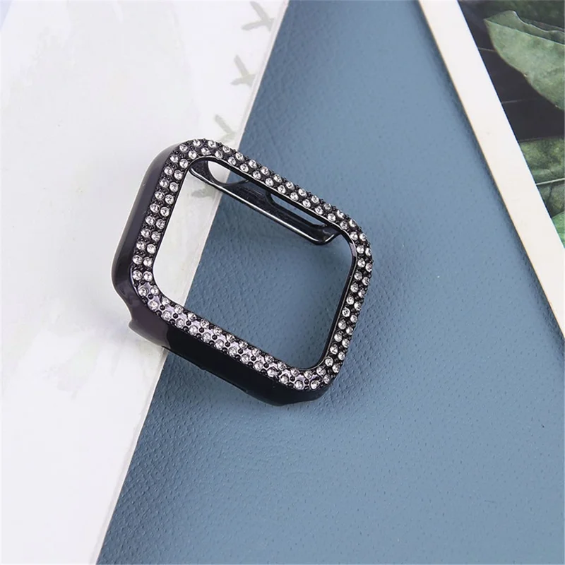 Rhinestone Decor Hard PC Anti-fall Watch Protective Cover Case for Apple Watch Series 9 / 8 / 7 41mm - Black