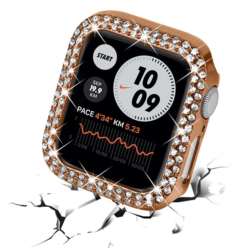 Rhinestone Decor Smart Watch Frame Case Hard PC Protective Cover for Apple Watch Series 3/2/1 38mm - Rose Gold