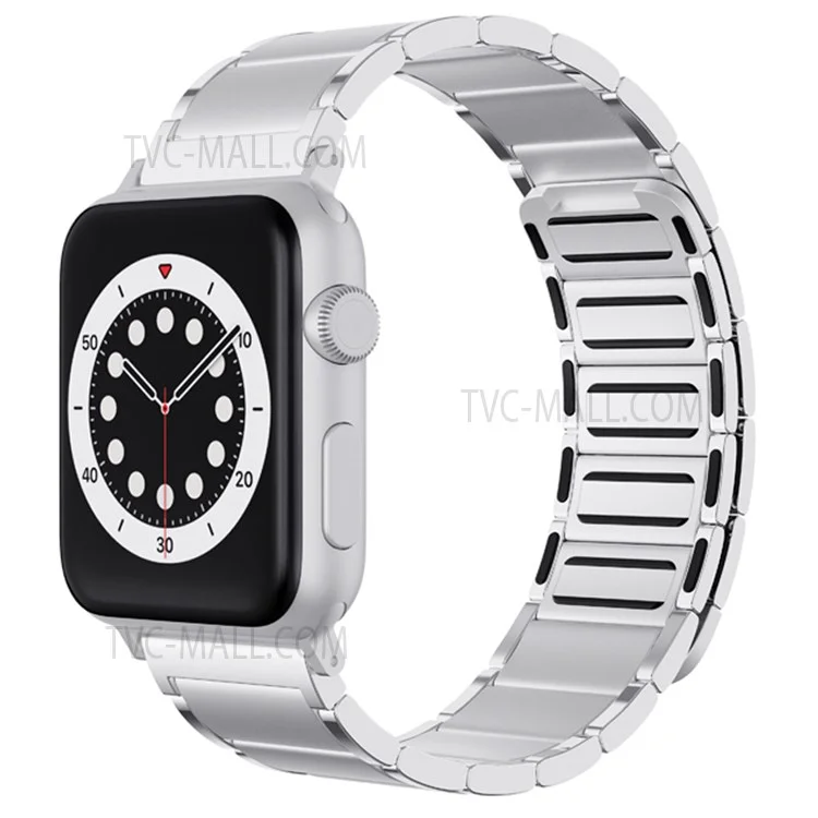 Magnetic Absorption Watch Band Adjustable Metal Wrist Strap Replacement for Apple Watch Series 10 46mm / Ultra 2 Ultra 49mm / 9 8 7 45mm / SE (2023) SE (2022) SE 6 5 4 44mm / 3 2 1 42mm - Silver