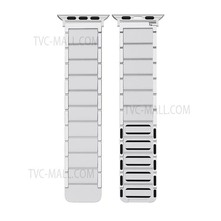 Magnetic Absorption Watch Band Adjustable Metal Wrist Strap Replacement for Apple Watch Series 10 46mm / Ultra 2 Ultra 49mm / 9 8 7 45mm / SE (2023) SE (2022) SE 6 5 4 44mm / 3 2 1 42mm - Silver
