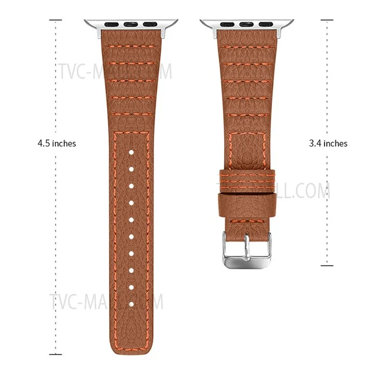 Wave Texture Cowhide Genuine Leather Smart Watch Strap Watchband for Apple Watch Series 10 46mm / Ultra 2 Ultra 49mm / 9 8 7 45mm / SE (2023) SE (2022) SE 6 5 4 44mm / 3 2 1 42mm - Brown