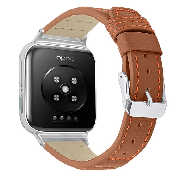 Camada Superior Caminheiro de Couro Genuíno Substituição de Textura de Onda Durável Strança Inteligente Com Fivela Para o Oppo Watch 46mm - Castanho
