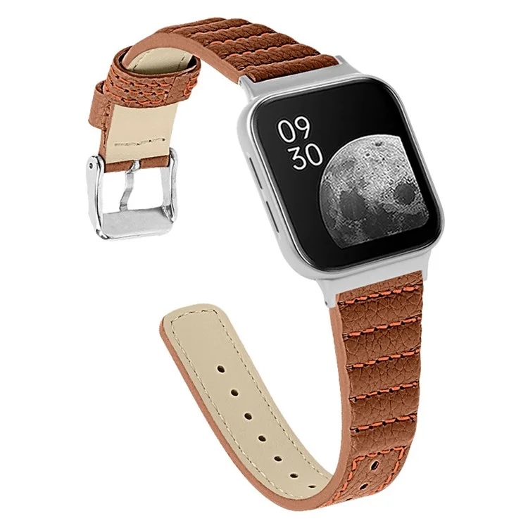 Camada Superior Caminheiro de Couro Genuíno Substituição de Textura de Onda Durável Strança Inteligente Com Fivela Para o Oppo Watch 46mm - Castanho
