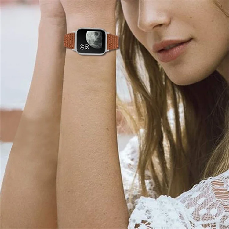 Camada Superior Caminheiro de Couro Genuíno Substituição de Textura de Onda Durável Strança Inteligente Com Fivela Para o Oppo Watch 46mm - Castanho